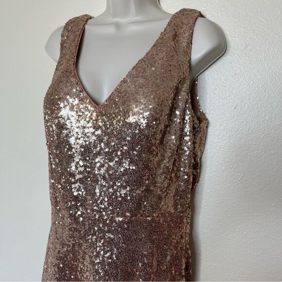 Revelry Dakota Rose Gold Sequin Gown V Neck Draped Scoop Open Back Women 16 - Picture 6 of 16